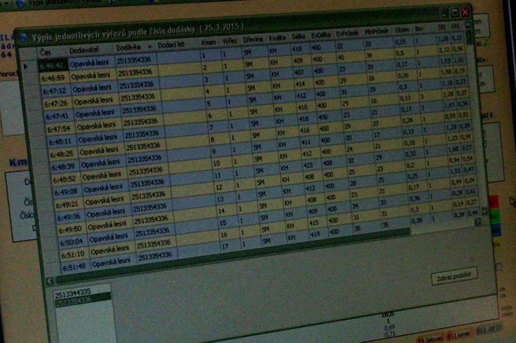 Před začátkem nové přejímky operátor ukončí předchozí přejímku a program mu vypíše tak zvaný přejímací protokol.