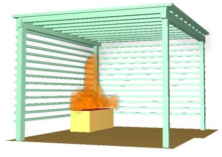Kapitola 3: Výpočetní část matematický CFD model Střešní plášť tedy způsobil rozšíření poţáru na celou konstrukci přístřešku ve vrchní části.