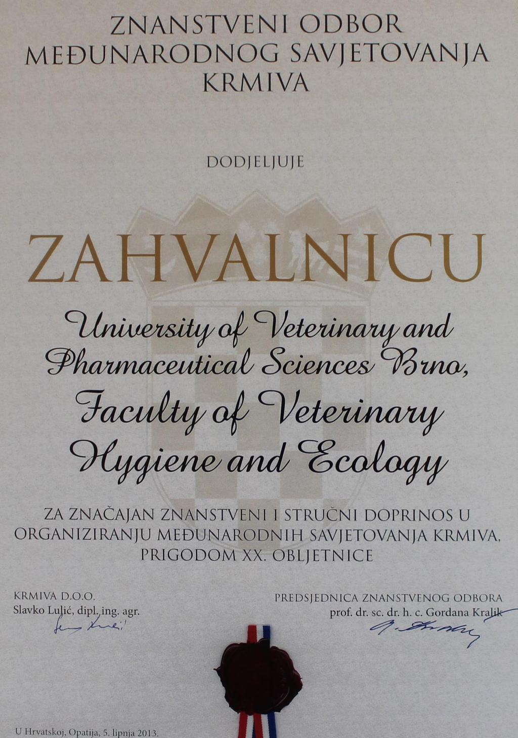 Ocenění pro Fakultu veterinární