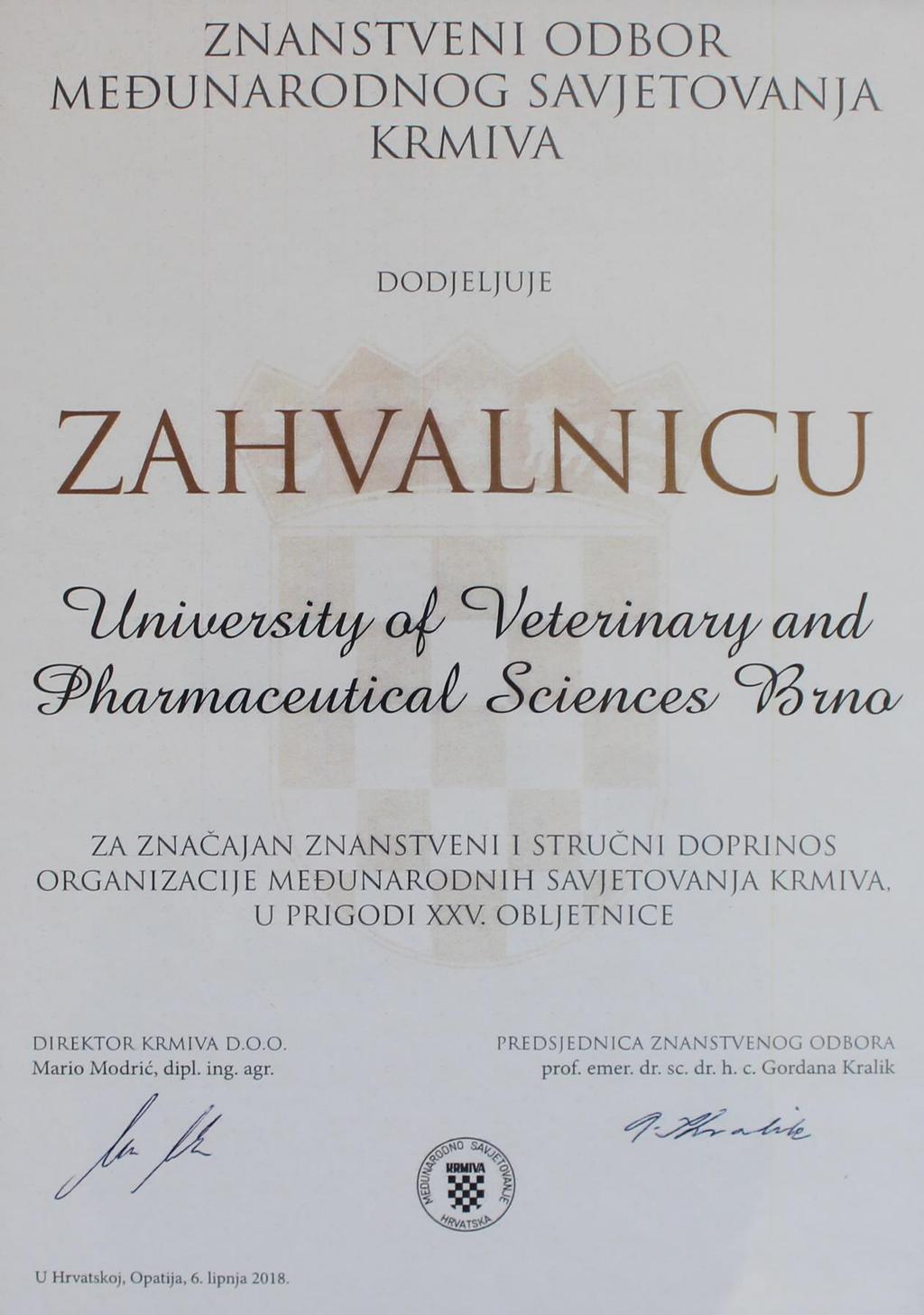 Ocenění pro Veterinární a farmaceutickou univerzitu