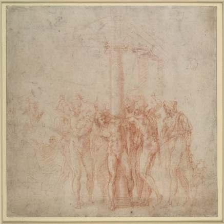 39. Michelangelo: Bičování Krista, 1516, červená křída, 23,5 x 23,6 cm, The