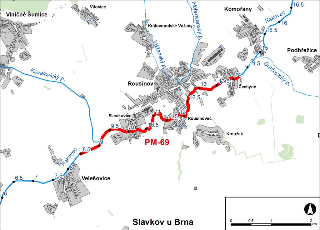 1. LOKALIZACE Předmětem řešeného území je úsek na toku Rakovec v km 8,118 13,755.* Obr. č. 1 Přehledná mapa řešeného území 2. CHARAKTERISTIKA OBLASTI S VÝZNAMNÝM POVODŇOVÝM RIZIKEM 2.