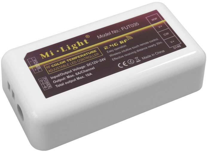 10A Zapojení jednobarevného bílého LED pásku LED pásek je vždy zapojený přes společnou anodu a na katody (mínusové vodiče) jednotlivých kanálů (barev) je přiváděn proud z regulátoru