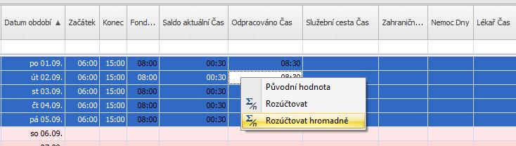 Hromadné rozúčtování 1. Otevřete agendu Osobní výkaz, která se nachází ve složce Docházka. 2.