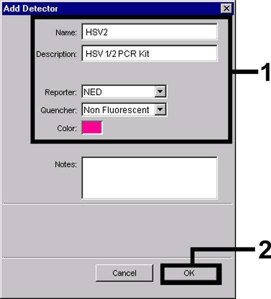 8.5.2.2 Vytvoení/volba detektor V nabídce Tools, v podnabídce Detector Manager, (alternativn zvolte režim Setup/funkci Add Detector) piate dokumentu odpovídající barviva detektor.
