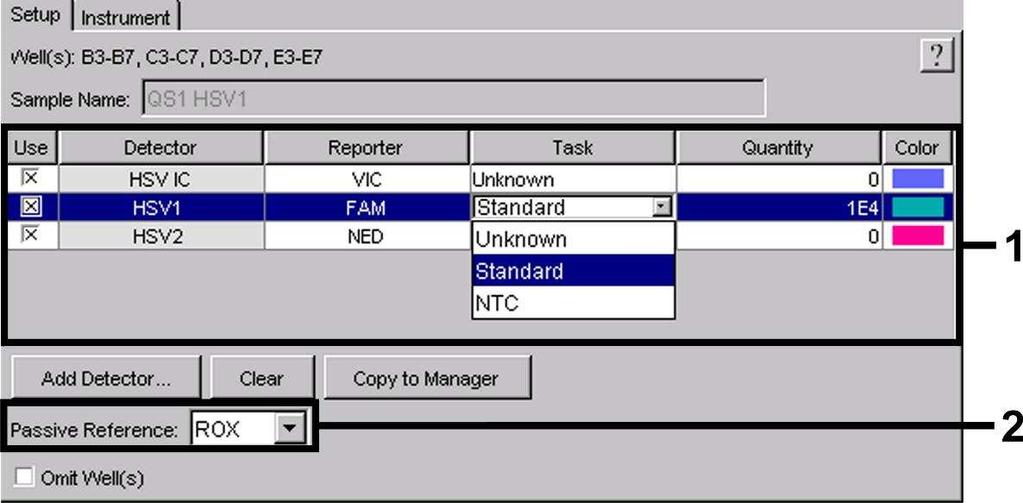8.5.2.3 Piazení potebných informací k pozicím destiek Vámi v kapitole 8.5.2.2 zvolené detektory naleznete znovu po uzavení Detector Manager (Done) seazené v tabulce v režimu Setup (Well Inspector) (viz Obr.