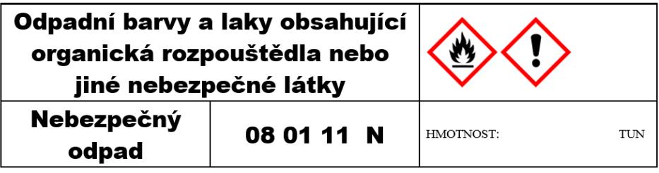 19 Jak se označují odpady? Nádoby na sběr odpadů se označují štítkem s uvedením názvu a kódu odpadu, symboly nebezpečnosti, a před transportem i hmotností odpadu v tunách.