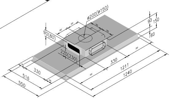 interní 335-810 m3/h IEC, 566 Pa, hlučnost: 50-69 dba, energ.třída A nebo externí - viz tabulka motorů průměr odtahu: 150 nebo 200 mm, popř.