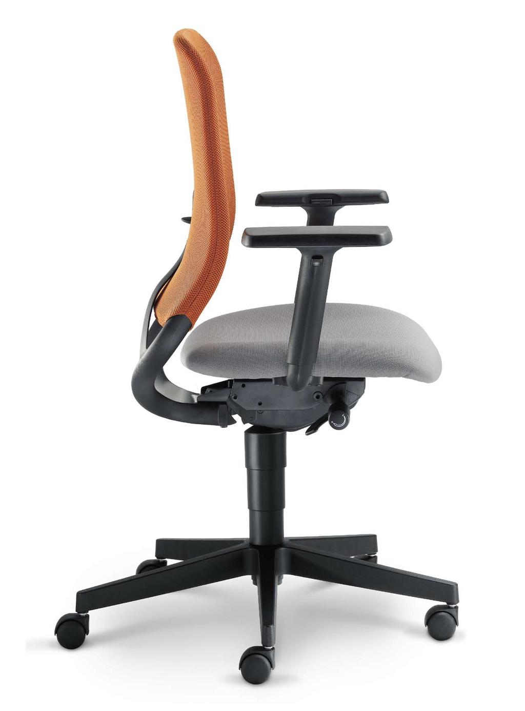 4 Ergonomicky tvarovaný, výškově nastavitelný sedák. Možnost doplnění nastavením hloubky sedáku. 1 Ergonomically shaped, height-adjustable seat. Can be fitted with a seat-depth control.