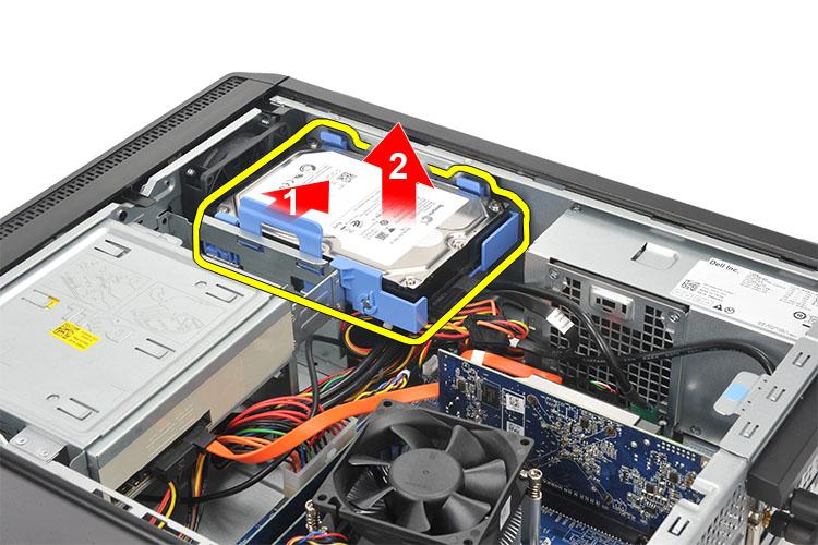 Pevný disk 7 Demontáž pevného disku 1. Postupujte podle pokynů v části Před manipulací uvnitř počítače. 2. Demontujte kryt. 3.