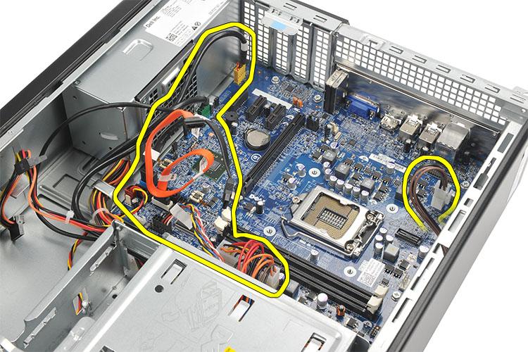 Základní deska 14 Demontáž základní desky 1. Postupujte podle pokynů v části Před manipulací uvnitř počítače. 2. Demontujte kryt. 3. Sejměte čelní kryt. 4. Vyjměte paměť. 5. Vyjměte optickou jednotku.
