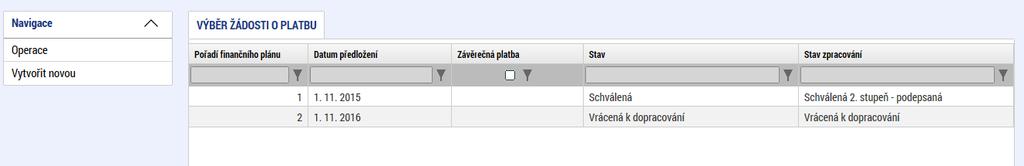 K podání žádosti o platbu na řídicí orgán dojde automaticky poté, co příjemce podepíše zprávu o realizaci projektu, na kterou je žádost o podporu navázána.