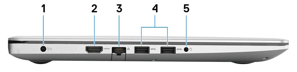 Slouží k připojení bezpečnostního kabelu, který chrání před neoprávněným přemístěním počítače. Vlevo 1 Port napájecího adaptéru Slouží k připojení napájecího adaptéru pro napájení počítače.