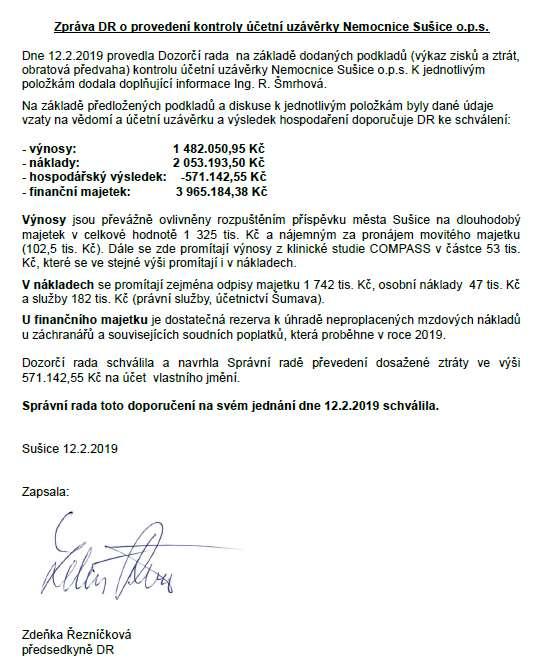 6.7 Zpráva Dozorčí rady nemocnice Sušice o. p. s.