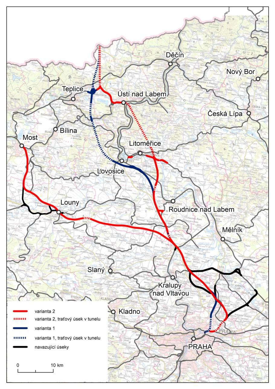 Popis projektu Klíčové ukazatele Technicky i provozně rozdílné části Úsek Praha Litoměřice 57,9 km osobní doprava návrhová rychlost až 350 km/h Úsek Litoměřice Ústí nad Labem 21,5 km smíšená doprava