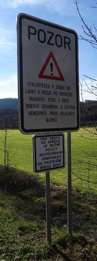 Poznámka: Stezka pro chodce a cyklisty v úseku osada Kozel Srbsko je dlouhodobě uzavřena z důvodu rizika pádu kamení.