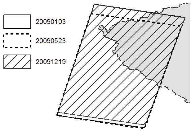 5. 2009 9:33 UTC 3. 1. 2009 Obr. 22: Nákres rozsahu zpracovávaných dvojic snímků k 27. 2. Tabulka 6: Průměrné hodnoty změny σ 0 [db] a jejich směrodatná odchylka (σ) k 27. 2. referenční snímek Pod