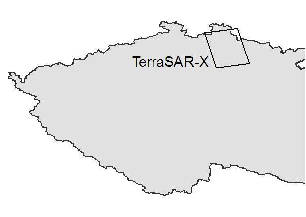 Obr. 46: Nákres rozsahu snímků ze senzoru TerraSAR-X. Obr. 47: Maximální teplota a výška sněhu v cm zaznamenané na meteorologických stanicích ve dnech 20. 1., 11. 2. a 5. 3.