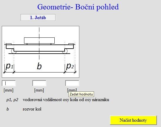 Obr. 39 Geometrie jeřábu Základní parametry jeřábu Doporučené