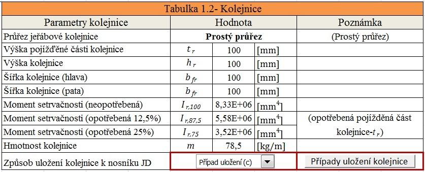 Obr. 42 Formulář pro načtení kolejnice Po načtení parametrů kolejnice