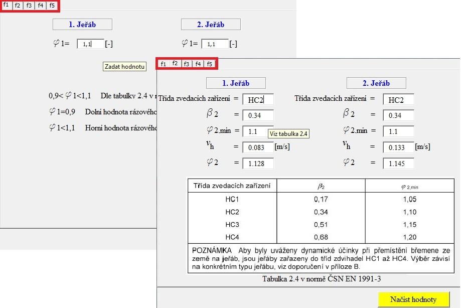 Dynamické účinky Načtení dynamických součinitelů se provádí pomocí formuláře. Uživatel zadává hodnoty do připravených Textboxů.