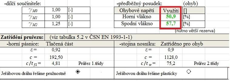 Zatřídění průřezu Program má předefinované dílčí součinitele materiálu podle normy ČSN EN 1991-3.