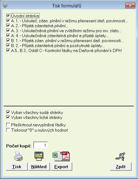 Pod tímto tlačítkem je uživatelům k dispozici kontrolní čtvrtletní součtová tabulka jednotlivých částí kontrolních hlášení.