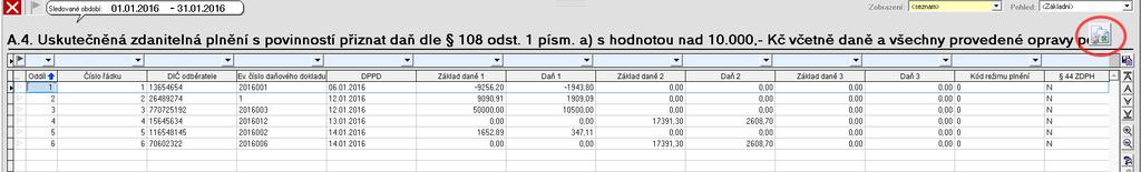 2) Kontrolní tisk jednotlivých tabulek je možný přímo v kontrolním hlášení, před odkaz Rychlá sestava (viz. výše). S tím, že detailní pohled na tab. A.5. a B.3.