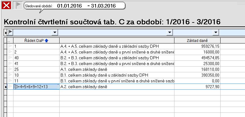 ) a to v úvodní obrazovce v rámci rychlých sestav dle částí kontrolního hlášení.