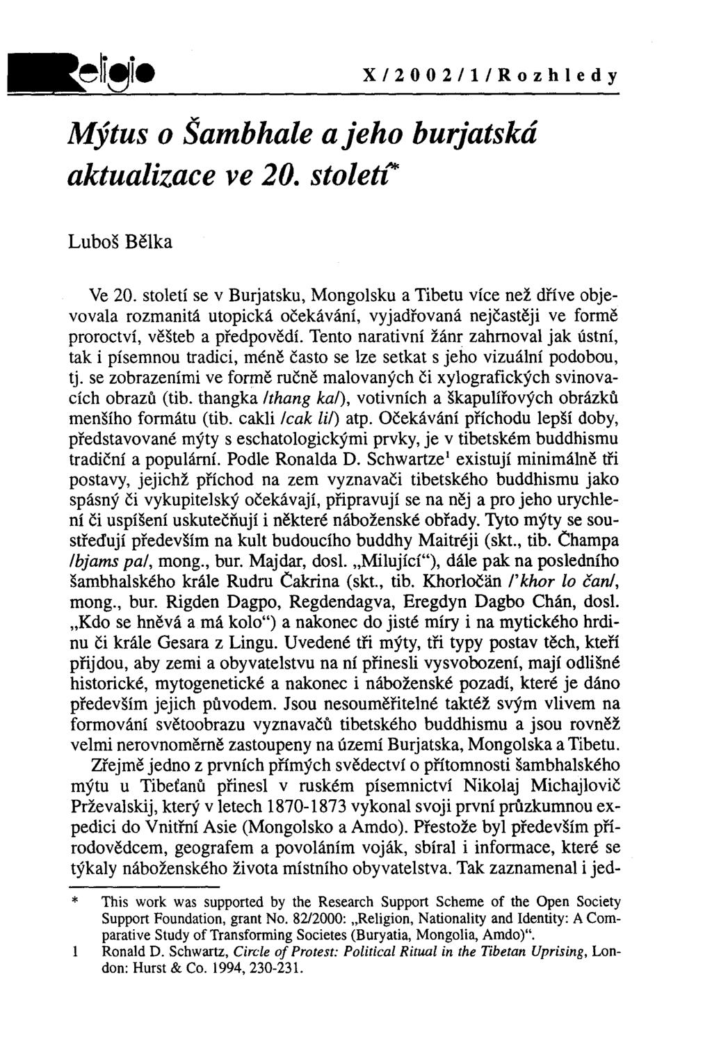X/2002/l/Rozhledy Mýtus o Šambhale a jeho burjatská aktualizace ve 20. stoletť Luboš Bělka Ve 20.