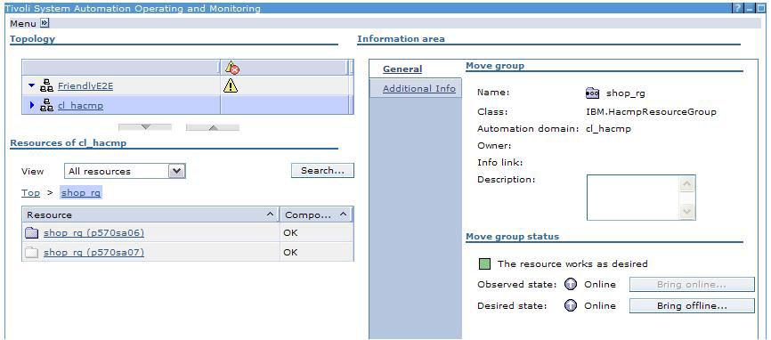 information on the operations console by displaying the General page for the first-level resource. Figure 4.