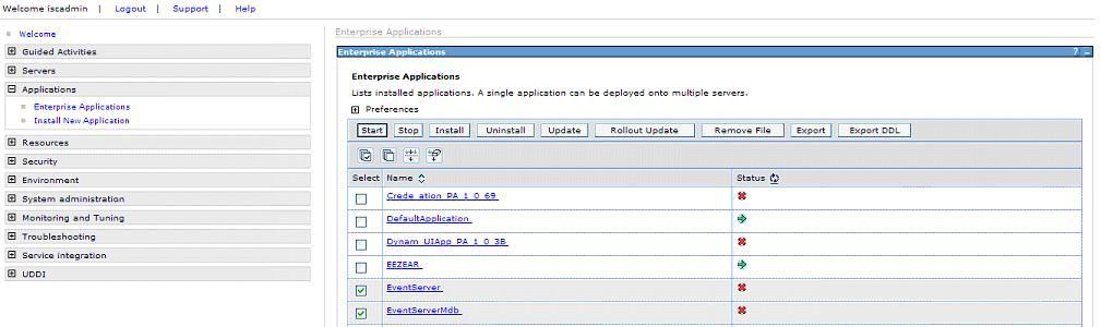 Figure 6. Enterprise Applications panel 2. Configure the Tivoli Enterprise Console and install the baroc file: a.