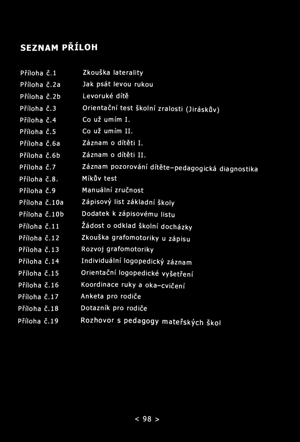 SEZNAM PŘÍLOH Příloha č.l Příloha č.2a Příloha č.2b Příloha č.3 Příloha č.4 Příloha č.5 Příloha č.6a Příloha č.6b Příloha č.7 Příloha č.8. Příloha č.9 Příloha č. 10a Příloha č. 10b Příloha č.