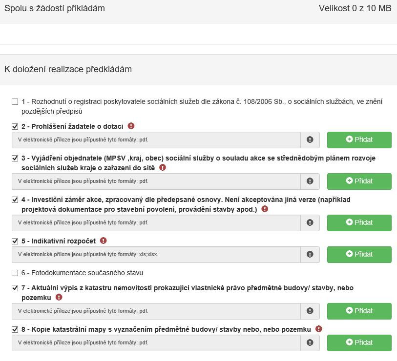 Důležité! Pro vložení dalších nepovinných příloh, je nutné soubory zabalit do jednoho ZIP souboru. Obrázek 35 Přílohy spolu s žádostí přikládám 2.1.