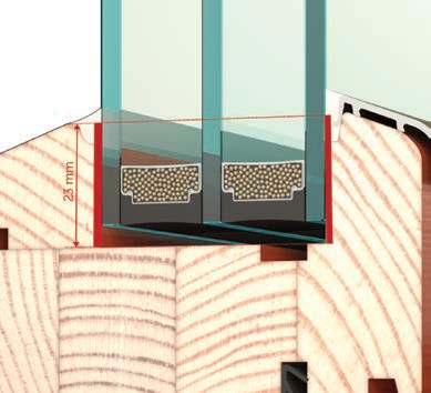 TECHNICKÉ INOVACE: HLUBOKÉ ULOŽENÍ SKLA standardně dodáváme eurookna s hlubokým zapuštěním skla hloubka zasklívací drážky 23 mm přispívá ke zvýšení povrchové teploty skla omezuje vznik kondenzátu v