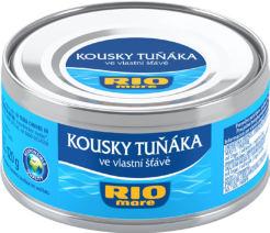 KOUSKY TUŇÁKA RIO mare Kousky tuňáka 160 g. Standardní vysoká kvalita RIO mare v nové konzistenci pro další příležitosti konzumace tuňáka. Ideální pro přípravu sendvičů nebo salátů z tuňáka.