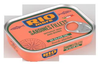 FILETY SARDINEK RIO mare Filety sardinek 105 g. Delikátní chuť a prémiová kvalita čistého filetu sardinky, bez kůže a bez kostí. Sardinky ručně vybírány a zpracovány.