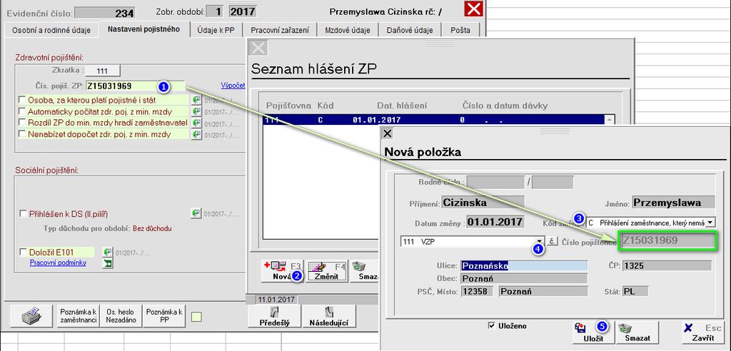 V případě, že zde hlášení nevyplníte při nástupu /výstupu zaměstnance, lze toto provést hromadně při měsíčním hlášení na ZP Zaměstnanci přehledy Hlášení ZP viz. samostatná kapitola.