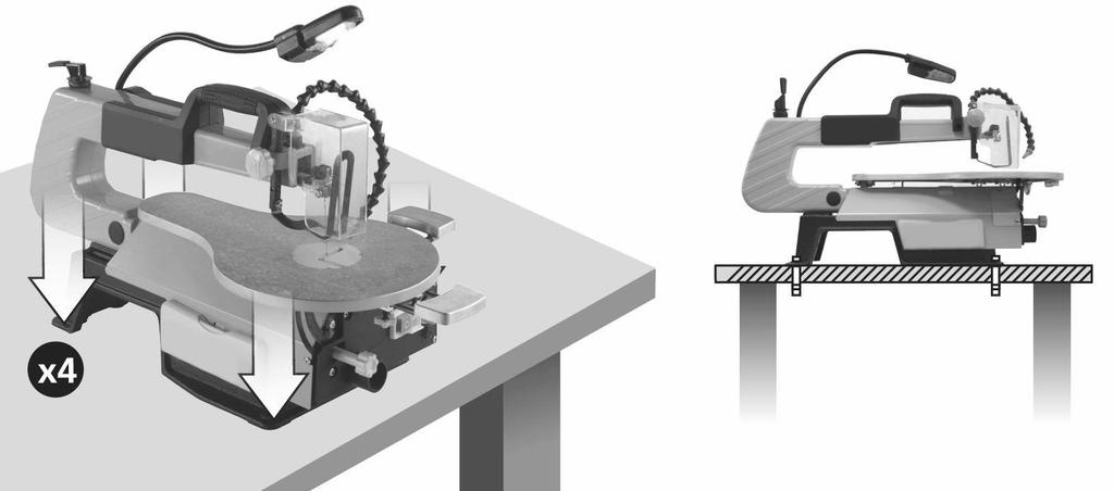 Mount on a workbench: To reduce vibrations, it is recommended to assemble the machine
