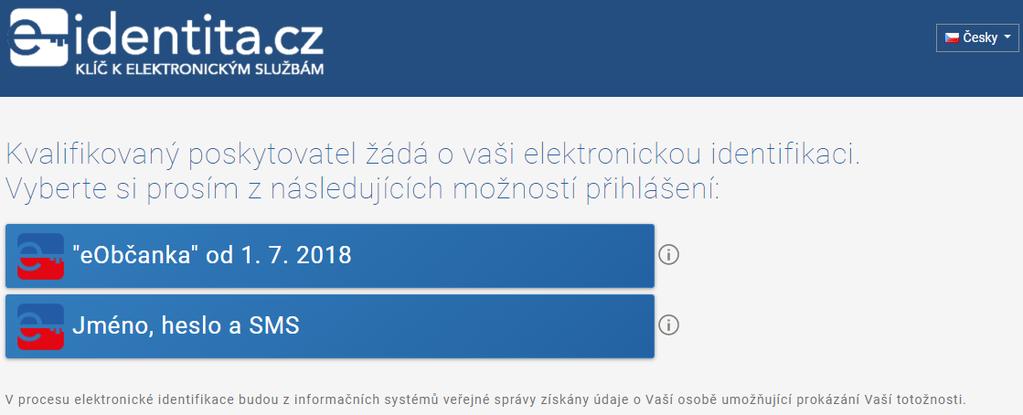 Obrázek 18: Přihlašovací stránka NIA (https://nia.eidentita.cz/) Prvním způsobem přihlášení pro fyzické osoby starší 15 let je přihlášení prostřednictvím nového občanského průkazu vydaného po 1. 7.