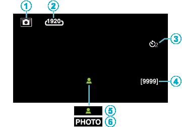 Indikátory na LCD monitoru Záznam statických snímků Přehrávání videa A Režim statických snímků 0 Přepíná mezi režimy videa a statického snímku B Velikost snímku VELIKOST OBRAZU (A str 91) C