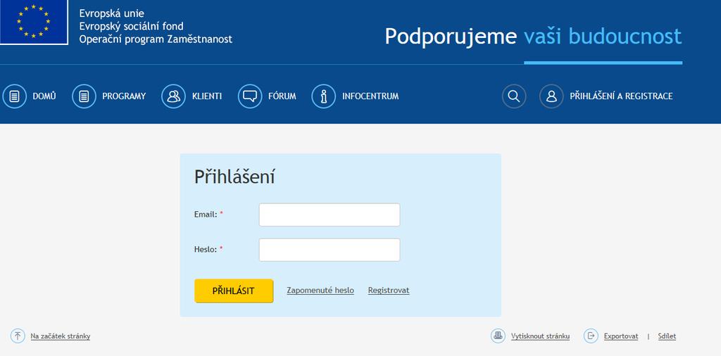 Pokud si uživatel IS ESF 2014+ heslo nepamatuje, může učinit reset hesla přes tlačítko
