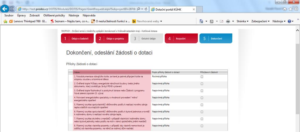 výše), systém tuto částku odečte od celkových nákladů uvedených žadatelem a následně vypočítá předpokládanou výši dotace.