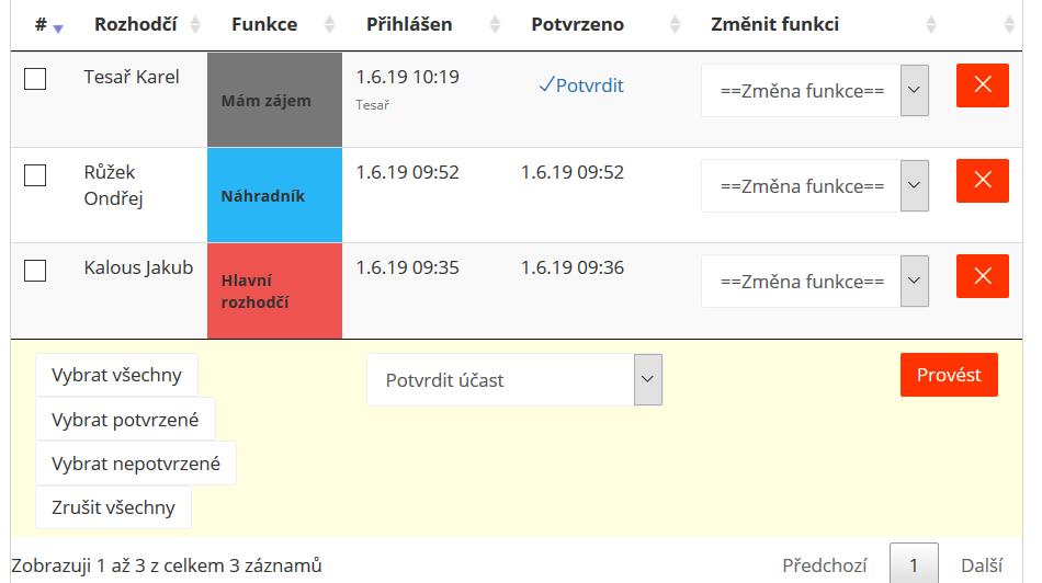 Kliknutím na text Potvrdit potvrdíte delegaci.