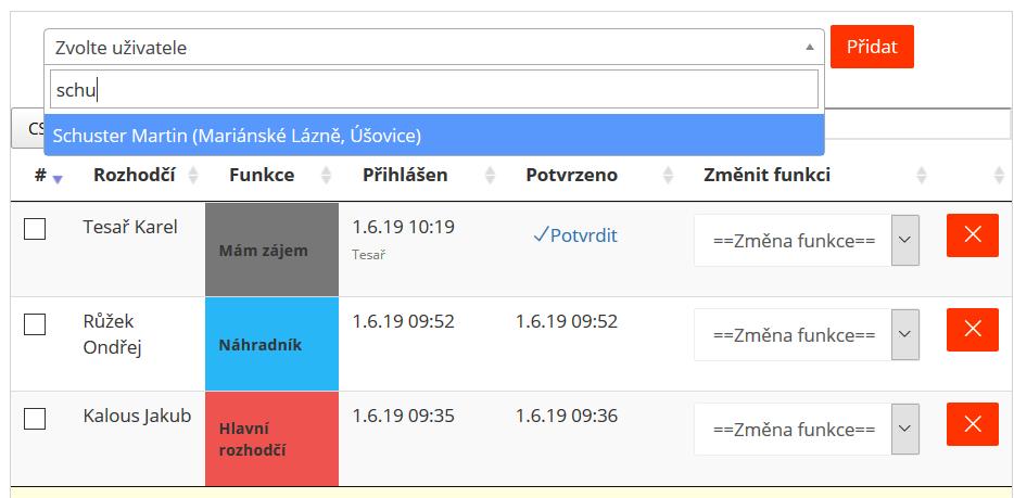 K delegaci můžete přidat další rozhodčí přímou delegací: V horní