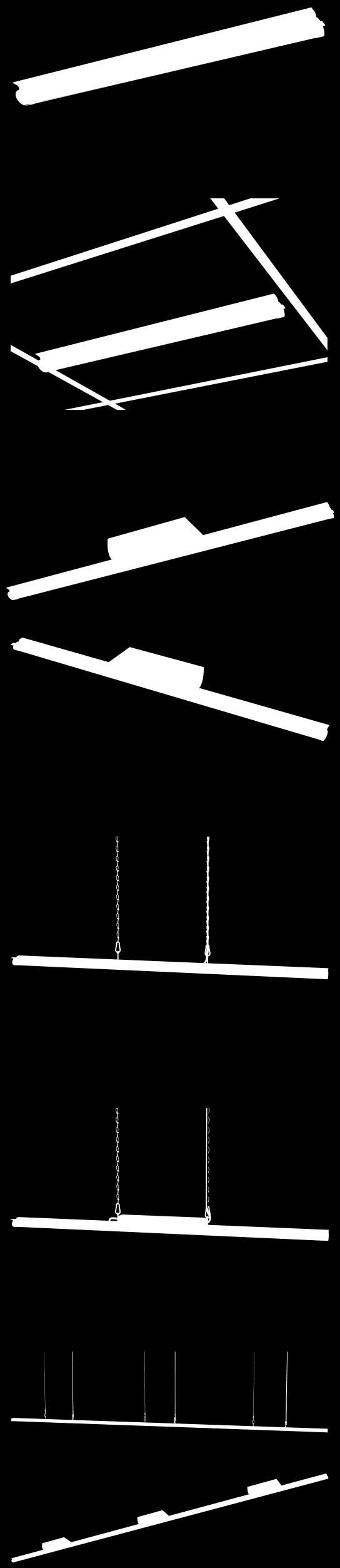 Způsoby zavěšení 1. Na strop, scontroller umístěn libovolně vzdáleně Montážní příslušenství NH 2. Na kazetový sádrokartonový strop, s Controller umístěn v podhledu Montážní příslušenství SP 3.
