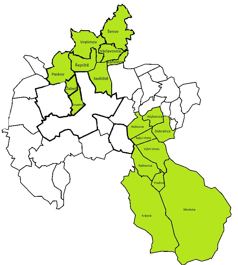 MAPA SOUČASNÉHO ÚZEMÍ 18 obcí (z toho 17 GDPR) 18