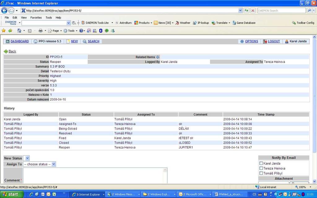 Link ve sloupci ID v záložce Dashboard Po kliknutí na