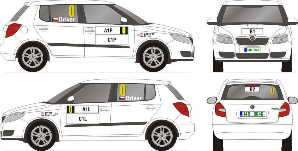 Příloha 4 STARTOVNÍ ČÍSLA A REKLAMA Pořadatel si vyhrazuje právo, aby na vozidle zůstala tato volná místa: Povinná reklama: A1L - u levého startovního čísla (50cm x 15cm) logo rally A1P - u pravého