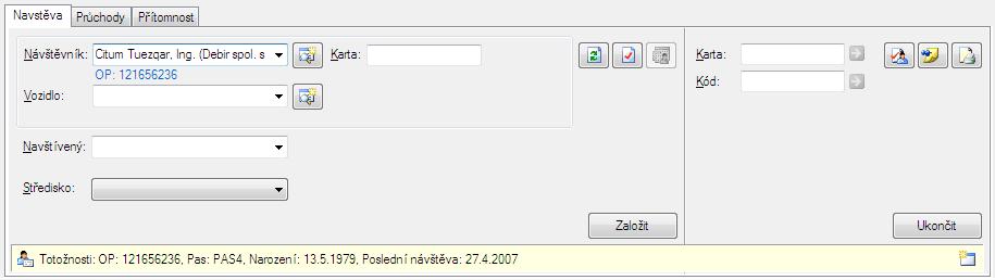Zadávání a práce s návštěvami K tomuto slouží ouško Návštěva v dolní části základního okna evidence návštěv. Tato část okna je zobrazena na dvě části.
